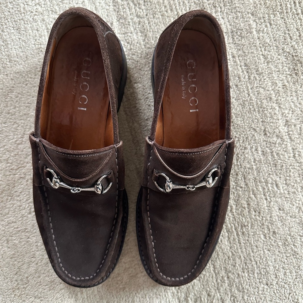 Brown suede men’s Gucci loafers